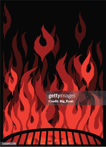 burning bbq grill - burning charcoal stock illustrations