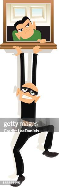burglar hanging from a window - mask hanging stock illustrations