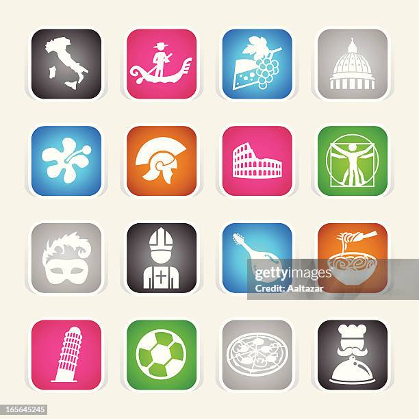 mehrfarbig icons-italien - gorgonzola stock-grafiken, -clipart, -cartoons und -symbole