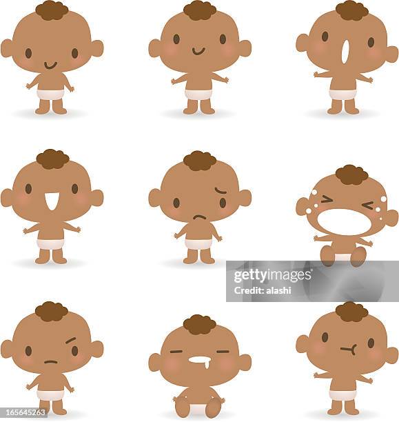 icon ( emoticons ) - cute babies( mad, crying, smiling, sleeping ) - baby boys stock illustrations