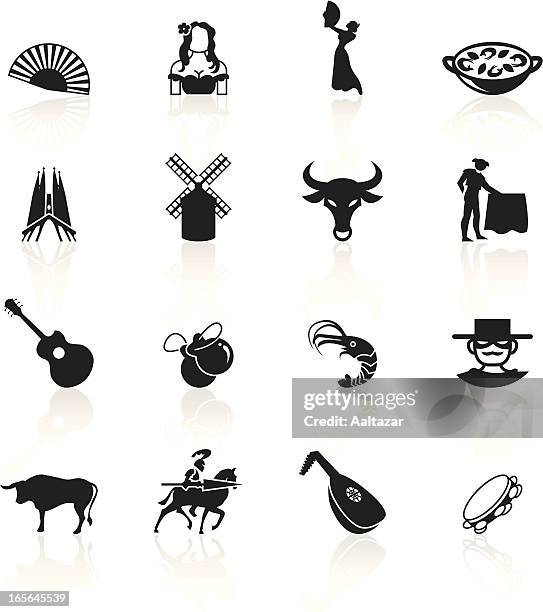illustrazioni stock, clip art, cartoni animati e icone di tendenza di nero simboli-spagna - flamenco danza tradizionale