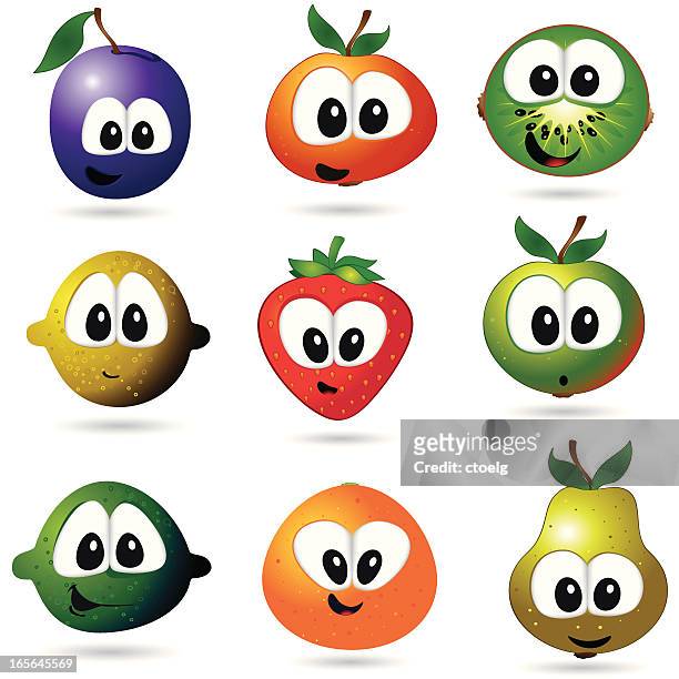 funny fruits - fruit cartoon stock illustrations