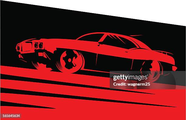 classic muscle car in red ii - auto racing stock illustrations