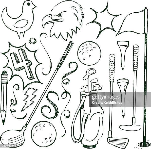 golf doodle cartoon - golf flag stock illustrations