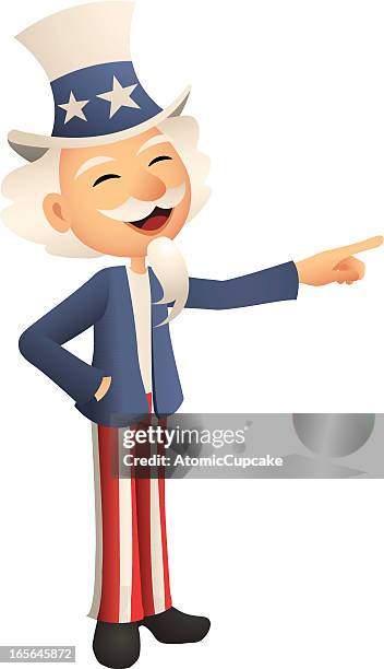 retro cartoon uncle sam pointing and smiling - uncle sam hat stock illustrations