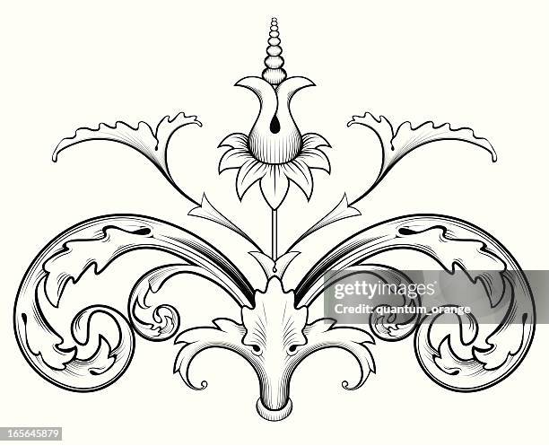 decorative element - flower etching stock illustrations