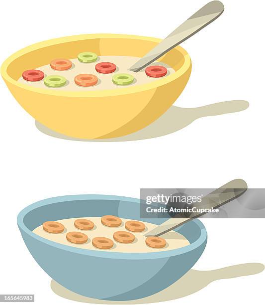 ilustraciones, imágenes clip art, dibujos animados e iconos de stock de colorido cereales y tazones para el desayuno - breakfast cereal