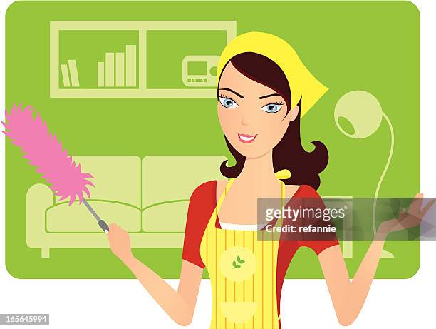 illustrazioni stock, clip art, cartoni animati e icone di tendenza di servizio di pulizia - madre casalinga