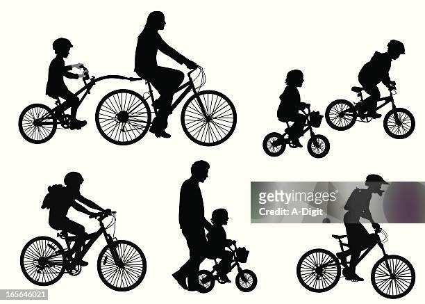 ilustrações de stock, clip art, desenhos animados e ícones de kidsonbicycles - family cycling