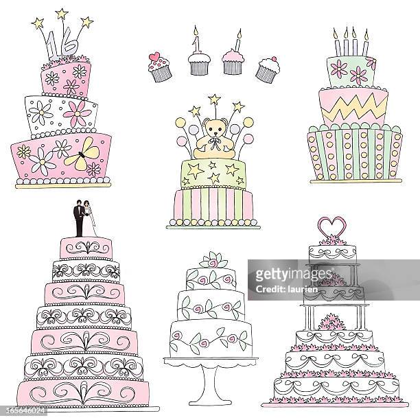illustrazioni stock, clip art, cartoni animati e icone di tendenza di torte in stile di schizzo. - wedding cake