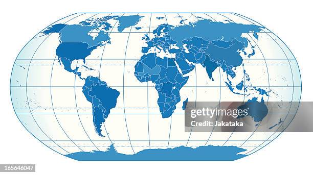 blue world map showing countries - accurate world map vector stock illustrations