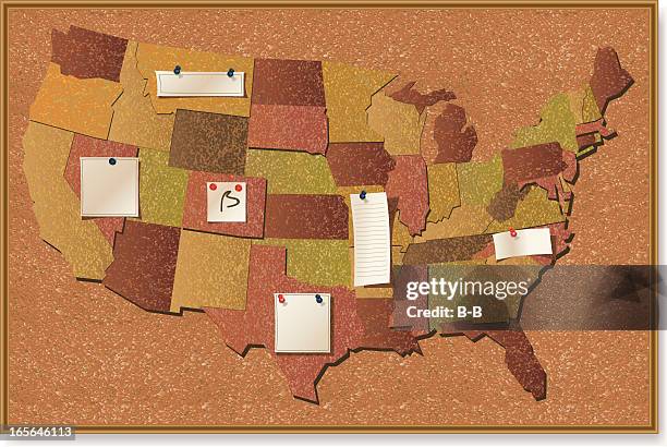illustrazioni stock, clip art, cartoni animati e icone di tendenza di stati americani tabellone - sughero