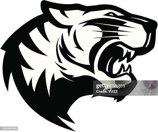 tiger head-maskottchen 2 b & w - logo sport stock-grafiken, -clipart, -cartoons und -symbole