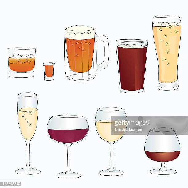skizze-stil alkoholische in der bar gläser - shot glass stock-grafiken, -clipart, -cartoons und -symbole