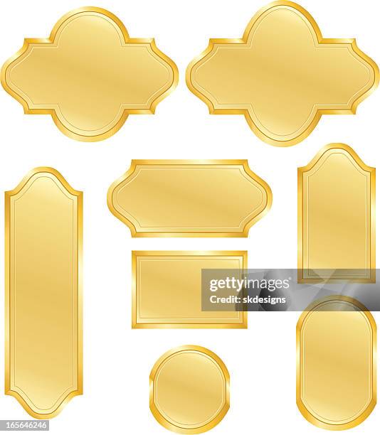 metallic gold signs, emblems, icons design elements set - gold plaque stock illustrations