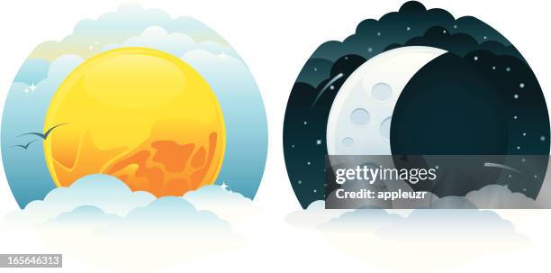ilustraciones, imágenes clip art, dibujos animados e iconos de stock de el día y la noche - dia y noche