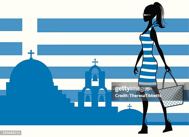 ilustraciones, imágenes clip art, dibujos animados e iconos de stock de chica griega - bolsa de playa