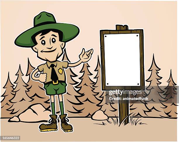 bildbanksillustrationer, clip art samt tecknat material och ikoner med forest ranger cartoon sepia - parkvakt