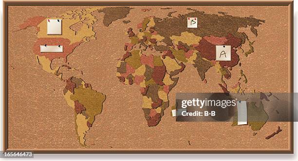 world map cork board - notice board stock illustrations