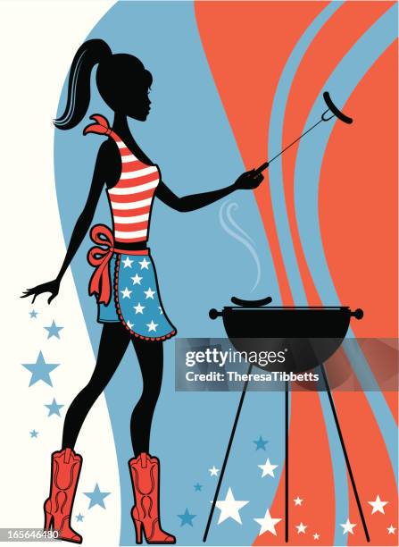 barbecue girl - barbeque party woman stock illustrations