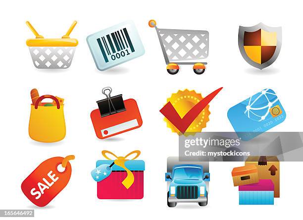 shopping retail icons - emblem credit card payment stock illustrations