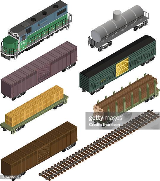 train cars isometric - railroad car stock illustrations