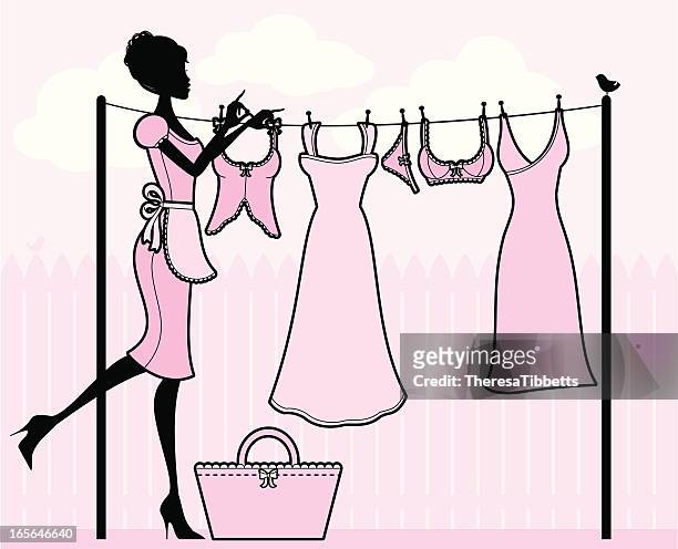 girly washing line - knickers stock illustrations