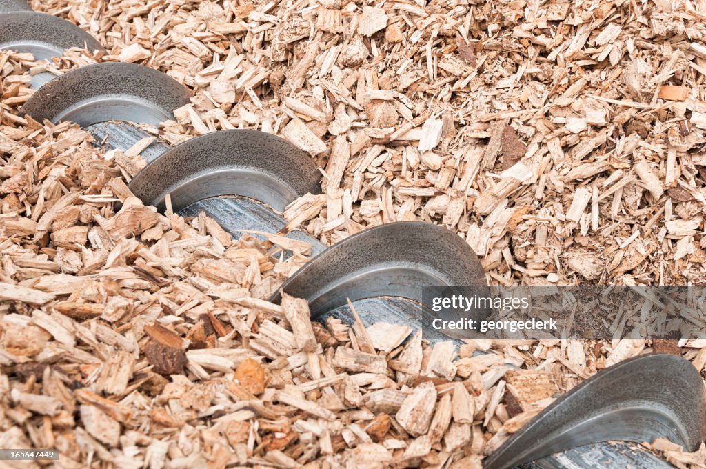 Close Up of Wood Chip Auger for Biomass Boiler