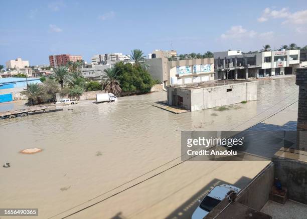 View of the area as many settlements, vehicles and workplaces have been damaged after floods caused by heavy rains hit the region in Misrata, Libya...