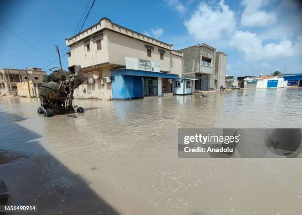 View of the area as many settlements, vehicles and workplaces have been damaged after floods caused by heavy rains hit the region in Misrata, Libya...