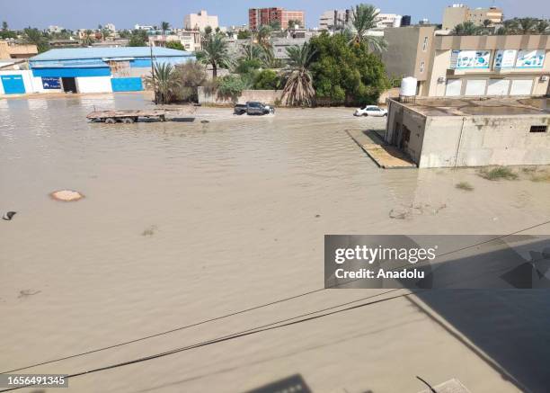 View of the area as many settlements, vehicles and workplaces have been damaged after floods caused by heavy rains hit the region in Misrata, Libya...