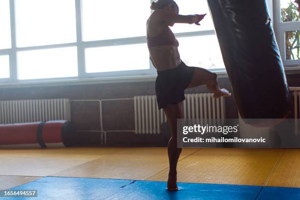 powerful leg kick - martial arts stock pictures, royalty-free photos & images