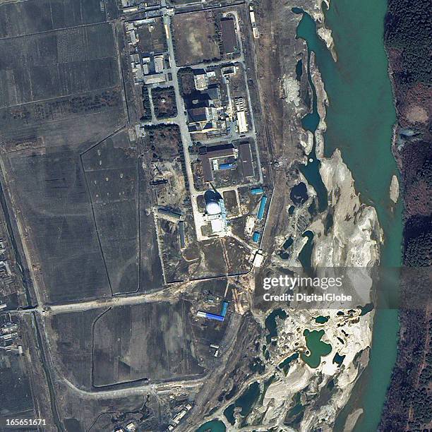 This is a satellite image of the 5 MWe Reactor at Yongbyon Nuclear Complex in North Korea collected on March 29, 2013.