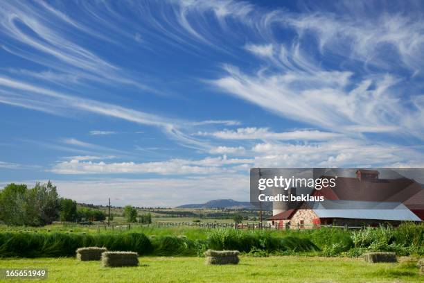 boulder, colorado, rote scheune und wolkengebilde - red barn usa stock-fotos und bilder