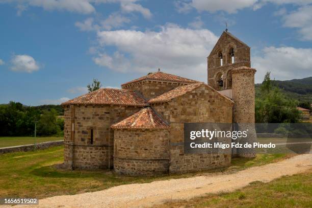 church of san salvador de cantamuda, palencia, castile and león, spain. - castilla y león stock pictures, royalty-free photos & images