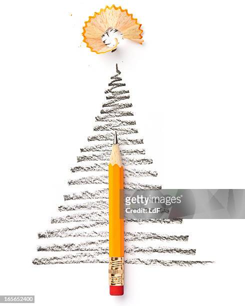 weihnachtsbaum skizze mit bleistift - christmas sketch stock-fotos und bilder