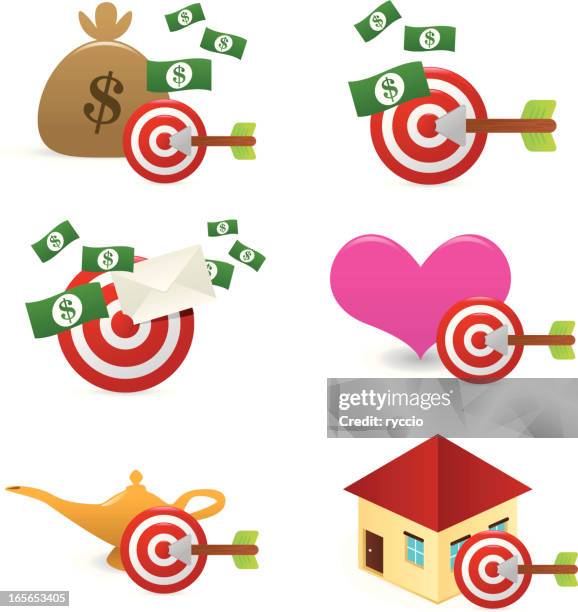 aspiration targets icon set - central icon stock illustrations