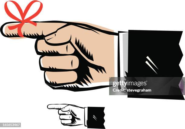 pointing hand - string around finger vector stock illustrations