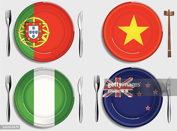 ilustrações de stock, clip art, desenhos animados e ícones de alimentos-portugal-vietname-nigéria-nova zelândia - turismo portugal