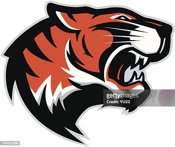 tiger head mascot 2 - fang stock illustrations
