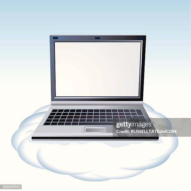 cloud computing - floating laptop stock illustrations