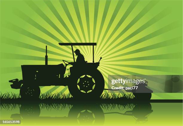 stockillustraties, clipart, cartoons en iconen met tractor silhouette (vector) - alleen één seniore man