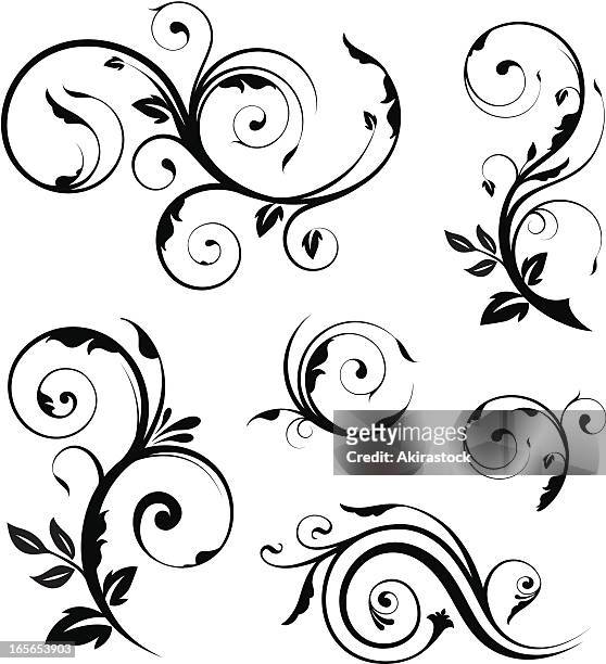 floral elements collection - leaves spiral stock illustrations