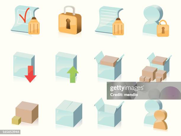manufacturing & shopping icon set - plastic crate stock illustrations
