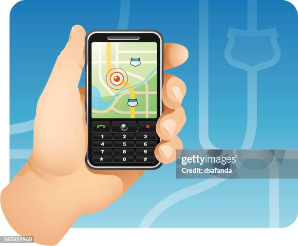 gps enabled mobile phone - cell signaling pathway stock illustrations