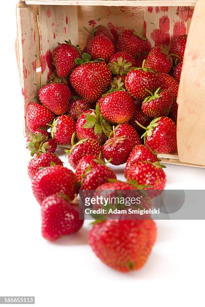 erdbeeren - grass pile white background stock-fotos und bilder