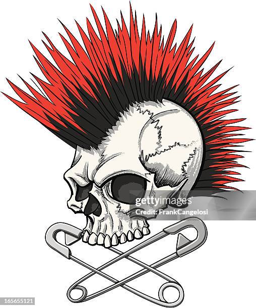 ilustraciones, imágenes clip art, dibujos animados e iconos de stock de punk cráneo - punk