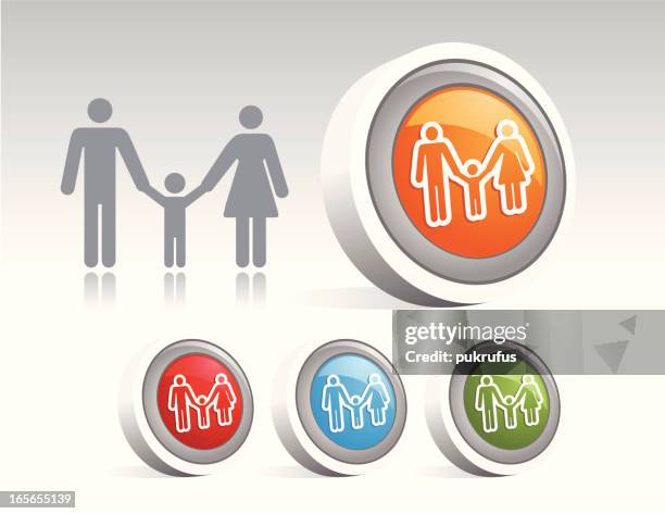 icon button parents - son - 3d mom son stock illustrations