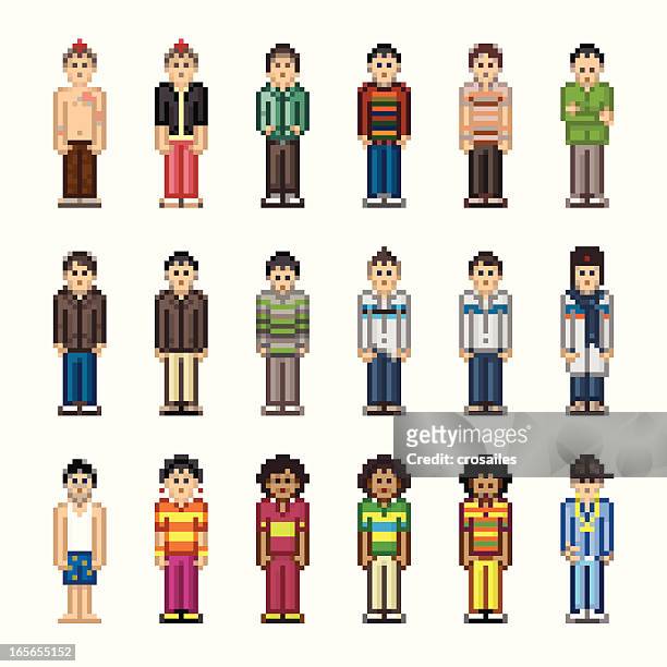 people in pixel art style - boy - punk person stock illustrations