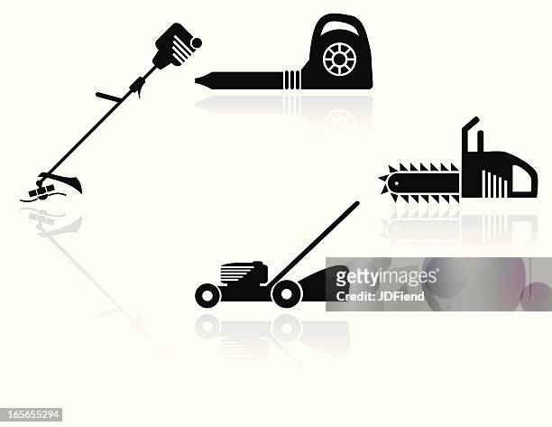 yard tool icon set - weed trimmer stock illustrations